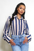 Striped Print Chiffon Blouse With Cuff