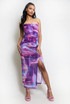 Ruched Tie Dye Side Slit Maxi Skirt