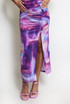 Ruched Tie Dye Side Slit Maxi Skirt