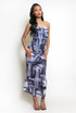 Ruched Tie Dye Side Slit Maxi Skirt