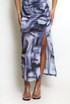 Ruched Tie Dye Side Slit Maxi Skirt