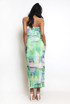 Ruched Tie Dye Side Slit Maxi Skirt