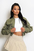 Ruched Cargo Pocketed Bomber Jacket