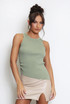 Ribbed Round Neck Asymmetric Crop Tops