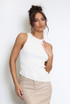 Ribbed Round Neck Asymmetric Crop Tops