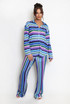 Multicoloured Stripe Blouse And Flare Trouser Set