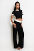 Ribbed T-Shirt And Wide Leg Trouser Set