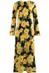  Floral Print Flute Sleeve Maxi Dress