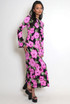  Floral Print Flute Sleeve Maxi Dress