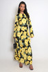  Floral Print Flute Sleeve Maxi Dress