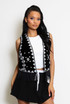 Textured Tassel Trim Waist Coat