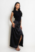 Pleated Satin Wrap Up Midi Skirt