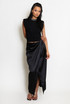 Pleated Satin Wrap Up Midi Skirt