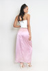 Pleated Satin Wrap Up Midi Skirt