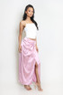 Pleated Satin Wrap Up Midi Skirt