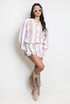 Stripe Print Blouse And Frill Skort Set (PRE ORDER)