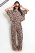 Animal Print Cropped Blouse And Wide Leg Trouser Set