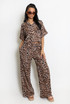 Animal Print Cropped Blouse And Wide Leg Trouser Set