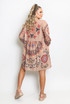 Printed V Neck Kaftan Smock Dress