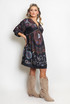 Printed V Neck Kaftan Smock Dress