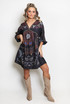 Printed V Neck Kaftan Smock Dress