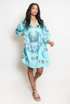 Printed V Neck Kaftan Smock Dress