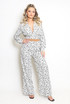 Printed Tie Front Crop Top And Wide Leg Trouser Set