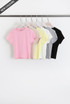 Ribbed Cropped Basic T-Shirt
