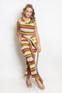 Stripe Print Cowl Neck Top And Maxi Skirt Set