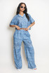 Denim Print Crop Blouse And Wide Leg Trouser Set