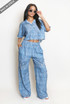 Denim Print Crop Blouse And Wide Leg Trouser Set