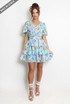 Printed V Neck Frilled Mini Dress