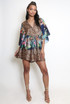 Animal Print V Neck Kaftan Playsuit