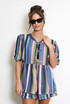 Striped Tie Front Smock Blouse And Shorts Set 