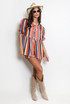 Striped Tie Front Smock Blouse And Shorts Set 