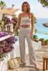 Space Dye Knit Bandeau Top And Wide Leg Trouser Set