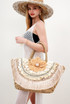 Oversized Fringe Embellished Wicker Shopper Bag 