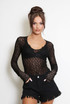 Sheer Lace V Neck Long Sleeve Bodysuit 