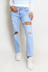 Blue Ripped Straight Fit Denim Jeans