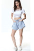 Mid Blue Frayed Hem Denim Shorts