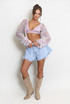 Mid Blue Frayed Hem Denim Shorts