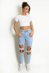 Mid Blue Ripped Mom Fit Denim Jeans