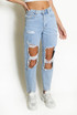 Mid Blue Ripped Mom Fit Denim Jeans