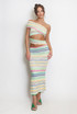 Striped Print Cut Out Midi Dress
