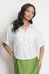 Striped Print Front Pocketed Blouse