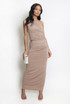 One Shoulder Ruched Crop Tops And Maxi Skirt Set