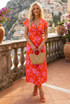 Floral V Neck Maxi Tea Dress