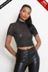 Mock Neck Studded Mesh Top