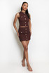 Textured Golden Buttons Crop Top & Skirt Co-Ord