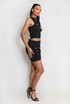 Textured Golden Buttons Crop Top & Skirt Co-Ord